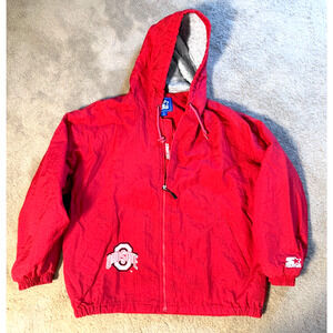 Vintage Ohio State Starter Jacket Mens L Zip Hooded Embroidered Quilted Lining